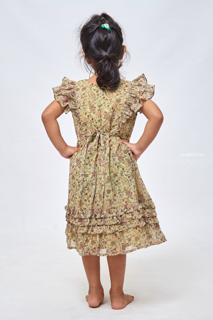 The Nesavu Girls Cotton Frock Green Sequin Splendor: Cotton Frock with Floral Accents Nesavu Cotton Gown Frock | 1 Year Baby Girl Cotton Dresses | the Nesavu
