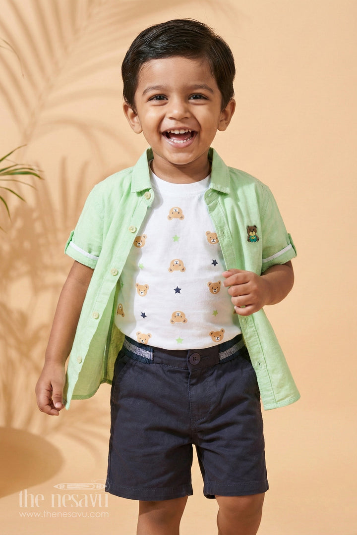 The Nesavu Boys Casual Set Green Short Sleeve Shirt and Navy Shorts Set for Boys Nesavu 16 (1Y) / Green BCS107A-16 Green Short Sleeve Shirt and Navy Shorts Set for Boys - Nesavu