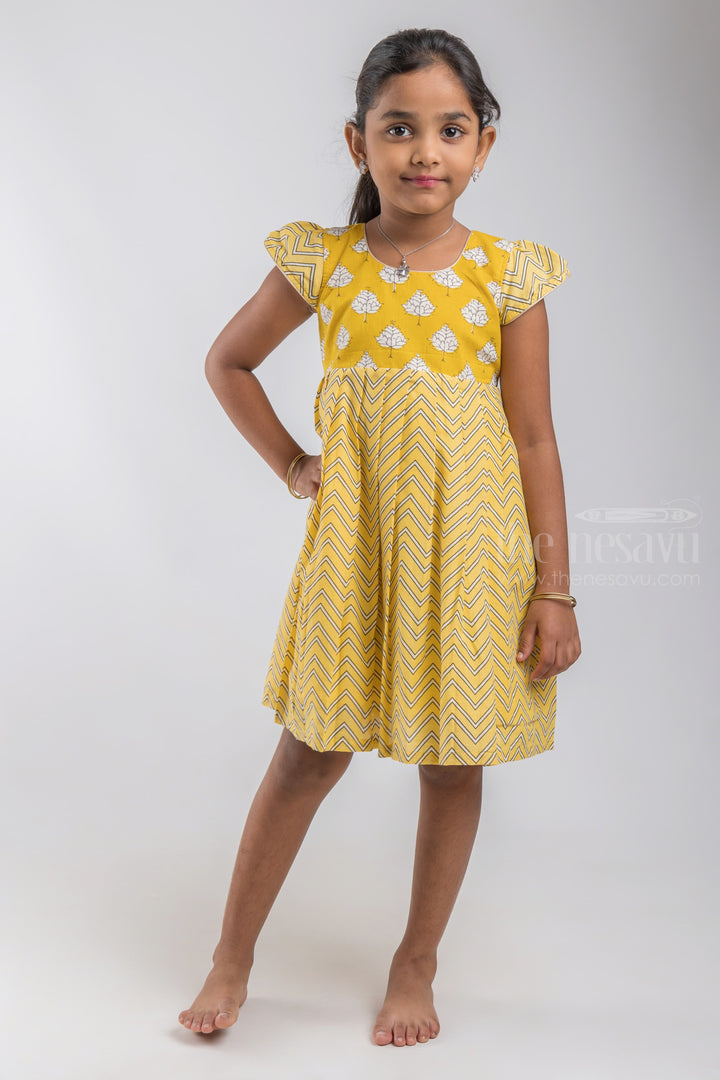 The Nesavu Girls Cotton Frock Greenish Yellow Printed Cotton Gown For Baby Girls psr silks Nesavu