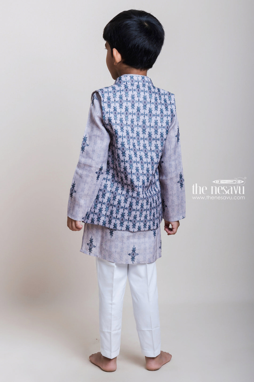 The Nesavu Boys Jacket Sets Grey Three Piece Kurta Set With Overcoat For Little Boys Nesavu Latest Three Piece Kurta Set 2023| Fresh Design Kurta| The Nesavu
