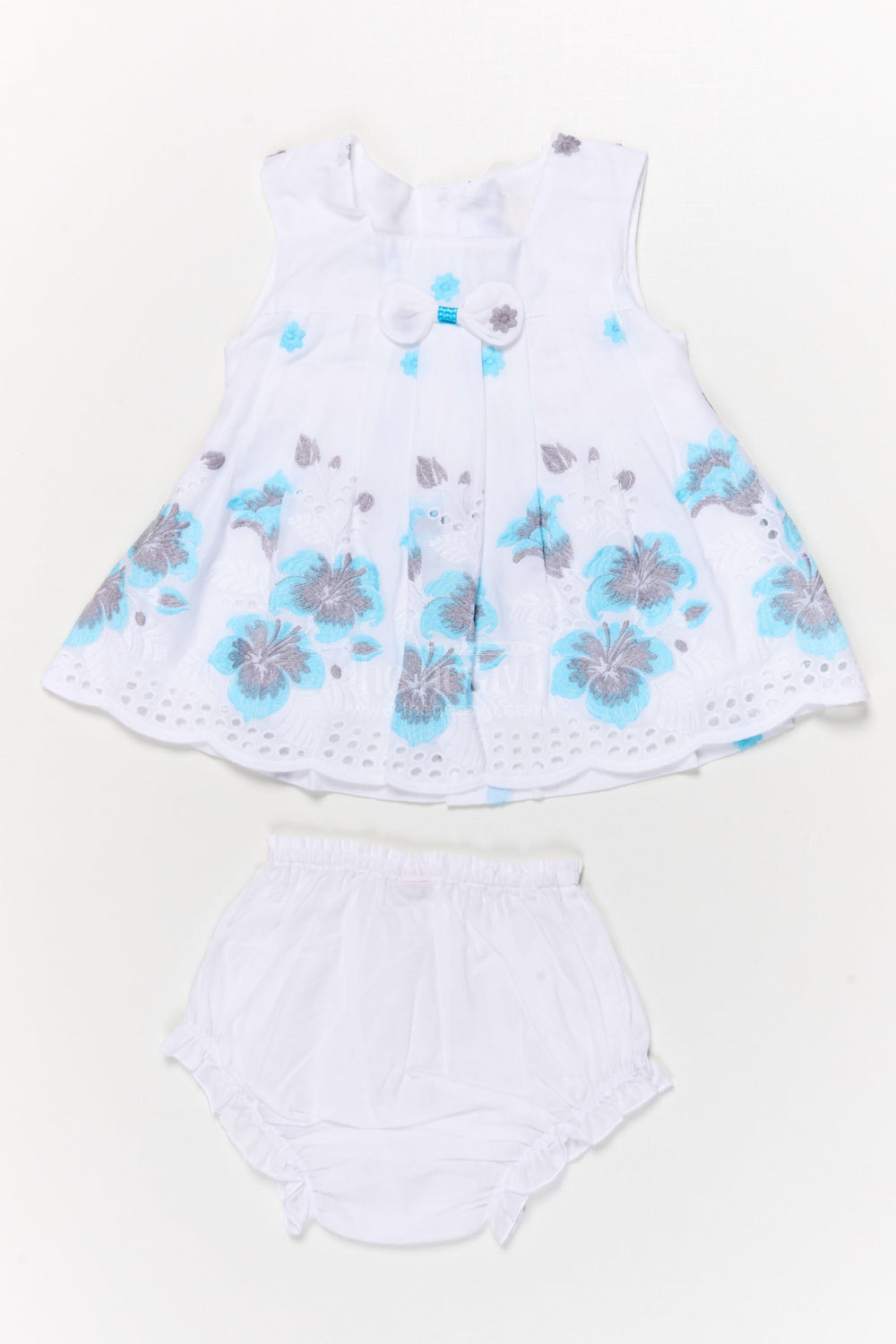 The Nesavu Baby Cotton Frocks Hakoba Cotton Frock for Baby Girls with Embroidery and Bloomers Nesavu 12 (3M) / Blue BFJ883A-12 Nesavu baby girl hakoba frock with thread embroidery and bloomers for festive or casual wear
