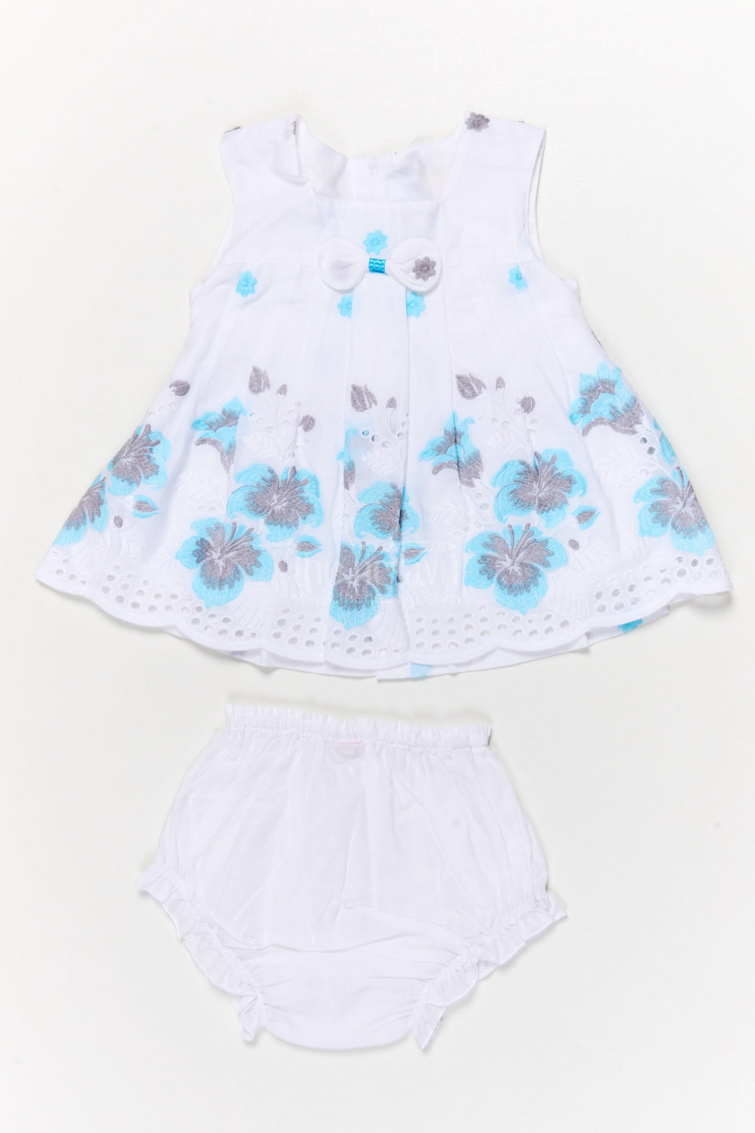 The Nesavu Baby Cotton Frocks Hakoba Cotton Frock for Baby Girls with Embroidery and Bloomers Nesavu 12 (3M) / Blue BFJ883A-12 Nesavu baby girl hakoba frock with thread embroidery and bloomers for festive or casual wear