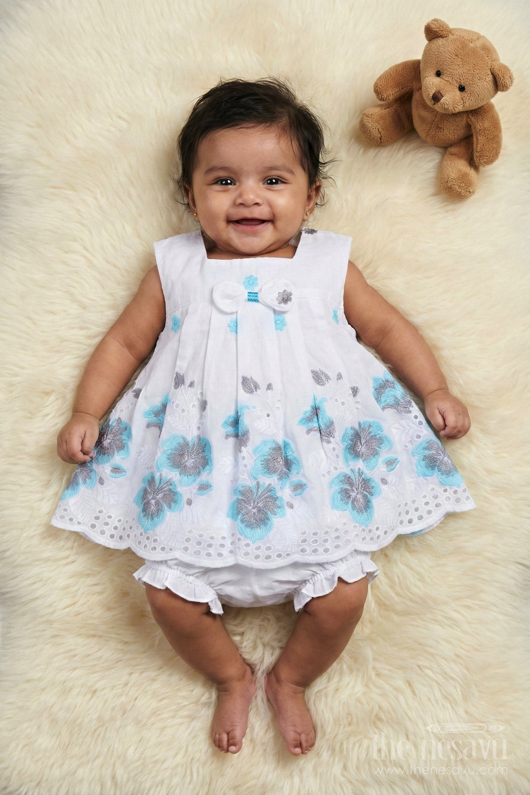 The Nesavu Baby Cotton Frocks Hakoba Cotton Frock for Baby Girls with Embroidery and Bloomers Nesavu Nesavu baby girl hakoba frock with thread embroidery and bloomers for festive or casual wear