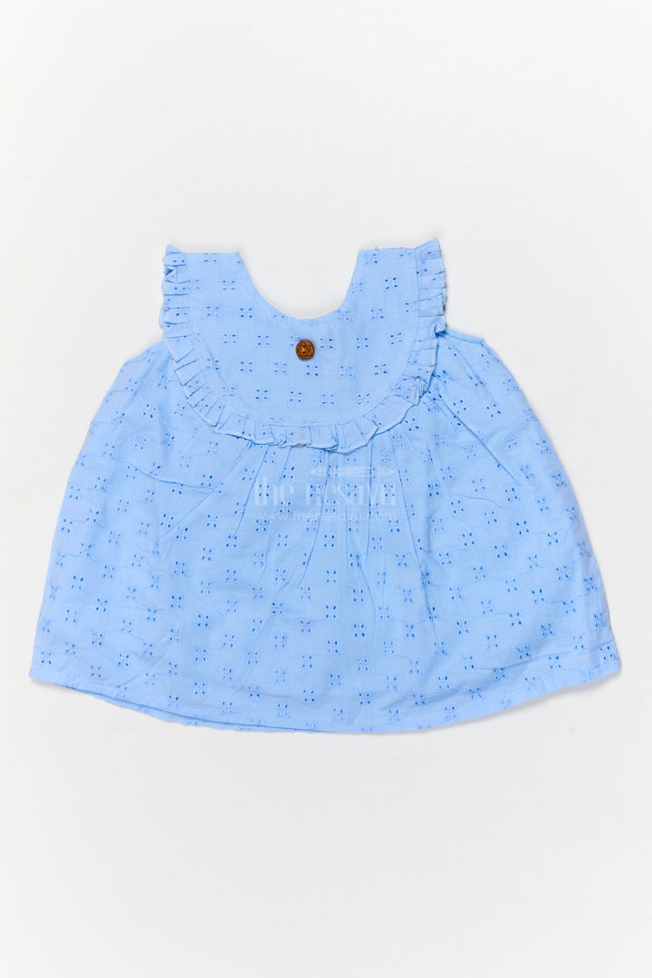 The Nesavu Baby Cotton Frocks Hakoba Cotton Frock for Baby Girls with Ruffled Neckline for Festive Days Nesavu 14 (6M) / Blue BFJ894B-14 Nesavu hakoba cotton frock with ruffled neckline for baby girls’ festive and family occasions