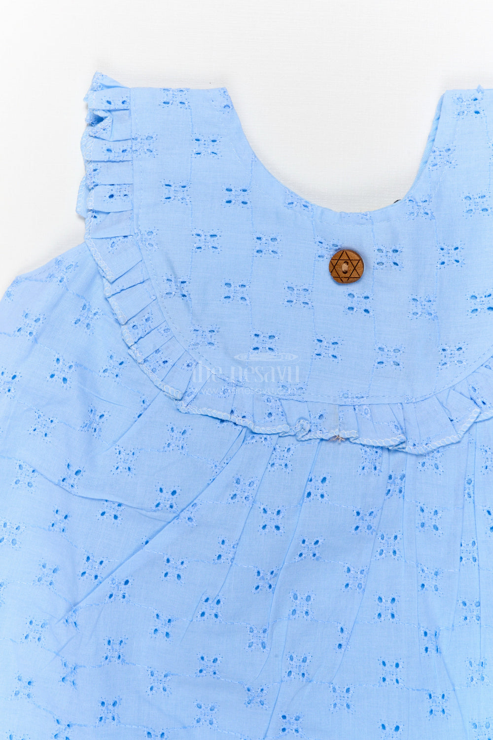 The Nesavu Baby Cotton Frocks Hakoba Cotton Frock for Baby Girls with Ruffled Neckline for Festive Days Nesavu Nesavu hakoba cotton frock with ruffled neckline for baby girls’ festive and family occasions