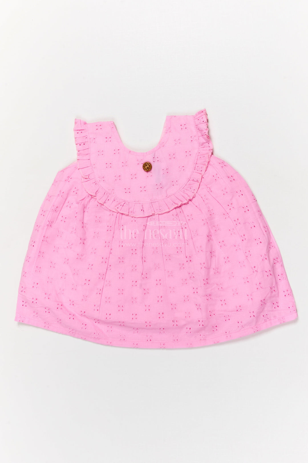 The Nesavu Baby Cotton Frocks Hakoba Cotton Frock for Baby Girls with Sleeveless Flare Design Nesavu 14 (6M) / Pink BFJ894A-14 Nesavu baby girl hakoba cotton frock with sleeveless pleated silhouette for festive casual wear