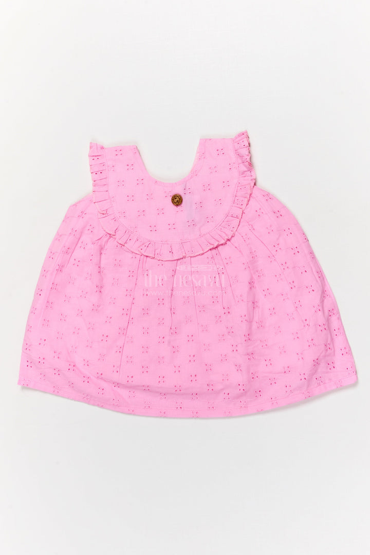 The Nesavu Baby Cotton Frocks Hakoba Cotton Frock for Baby Girls with Sleeveless Flare Design Nesavu 14 (6M) / Pink BFJ894A-14 Nesavu baby girl hakoba cotton frock with sleeveless pleated silhouette for festive casual wear