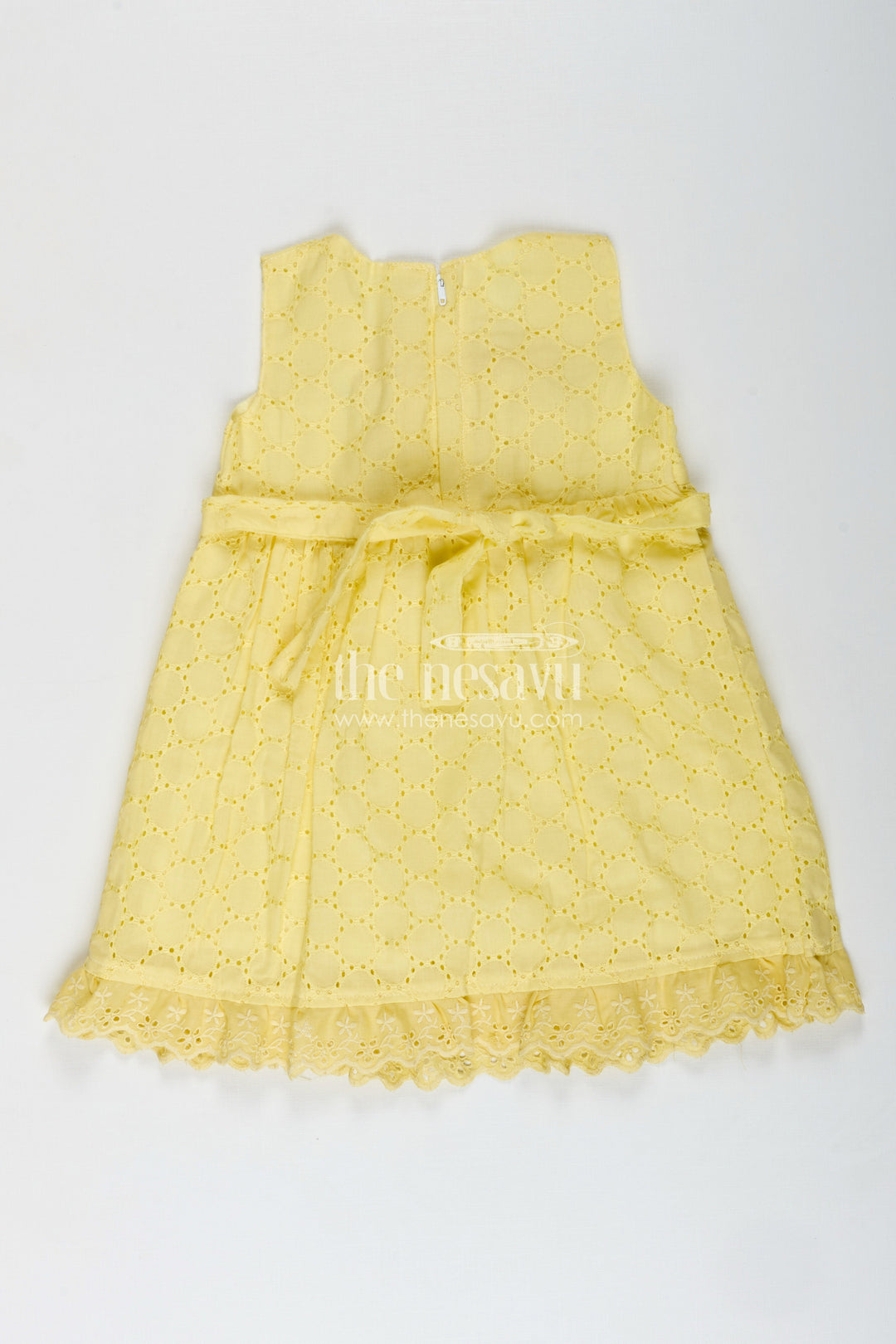The Nesavu Girls Cotton Frock Hakoba Cotton Frock for Girls Lightweight Summer Dress Nesavu Nesavu Lightweight Yellow Cotton Hakoba Frock Girls Eyelet Embroidery Sleeveless Design