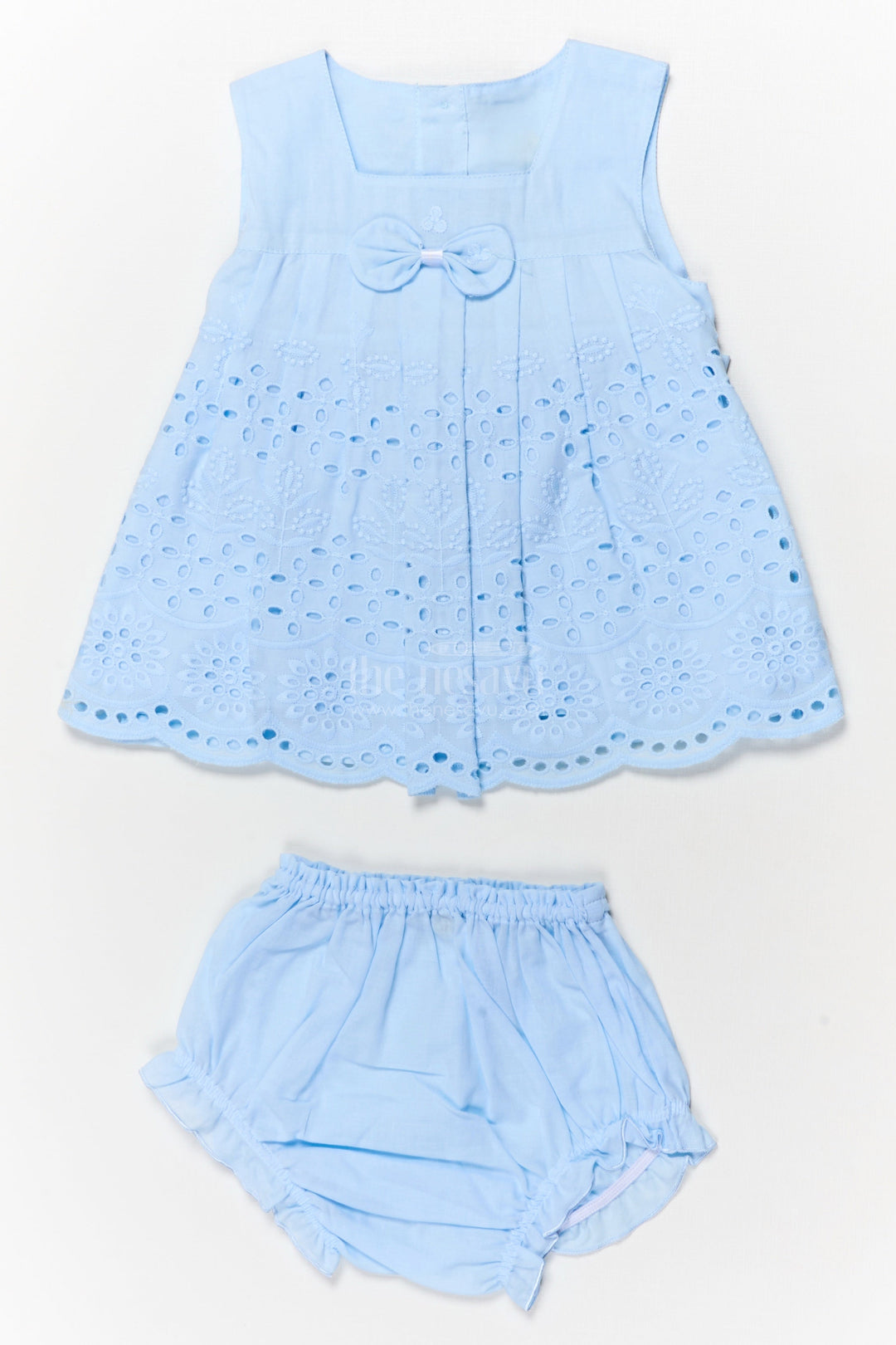 The Nesavu Baby Cotton Frocks Hakoba Embroidered Cotton Frock Set for Baby Girls with Bloomers Nesavu 12 (3M) / Blue BFJ885B-12 Nesavu baby girl hakoba frock set with embroidery and bloomers for naming day or festive wear