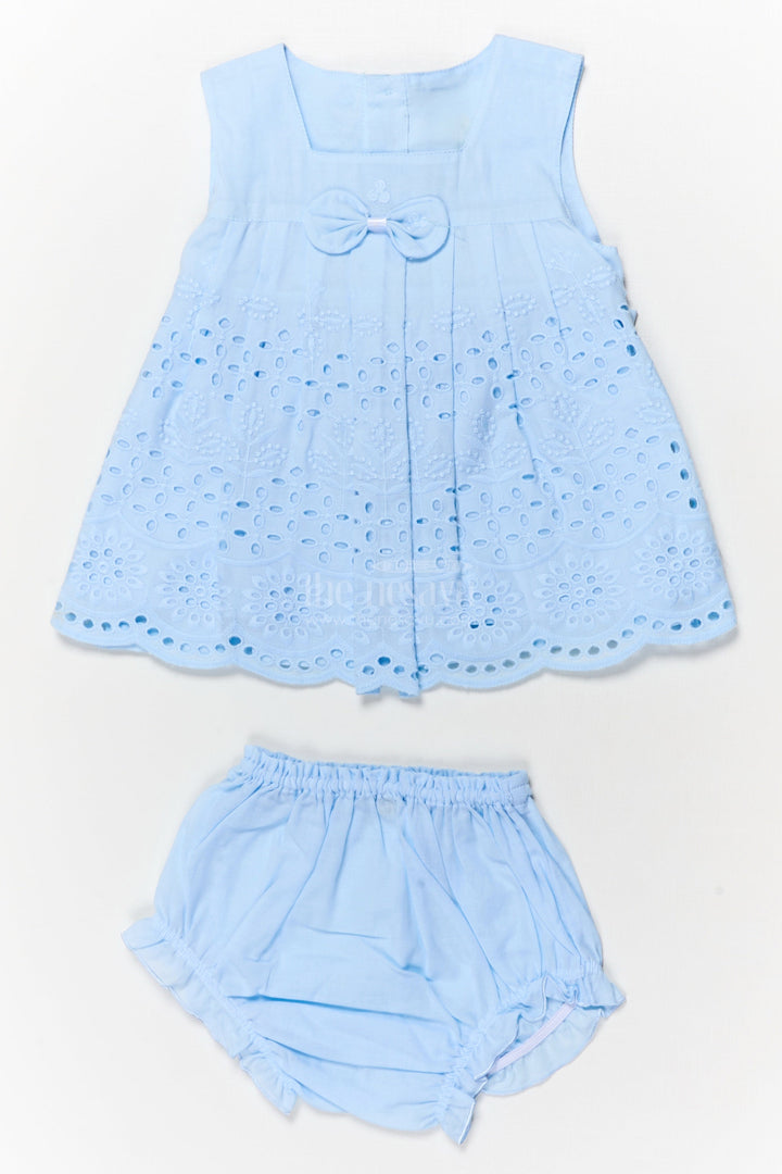 The Nesavu Baby Cotton Frocks Hakoba Embroidered Cotton Frock Set for Baby Girls with Bloomers Nesavu 12 (3M) / Blue BFJ885B-12 Nesavu baby girl hakoba frock set with embroidery and bloomers for naming day or festive wear