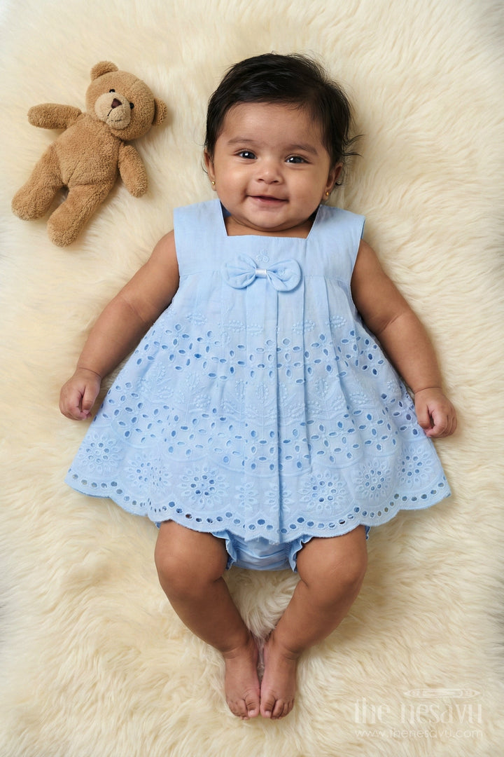 The Nesavu Baby Cotton Frocks Hakoba Embroidered Cotton Frock Set for Baby Girls with Bloomers Nesavu Nesavu baby girl hakoba frock set with embroidery and bloomers for naming day or festive wear