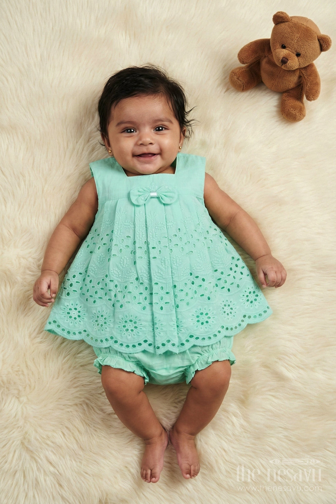 The Nesavu Baby Cotton Frocks Hakoba Frock Set for Toddler Girls with Bloomers for Festive Playtime Nesavu Nesavu toddler girl hakoba cotton frock with bloomers and embroidery for festive comfort