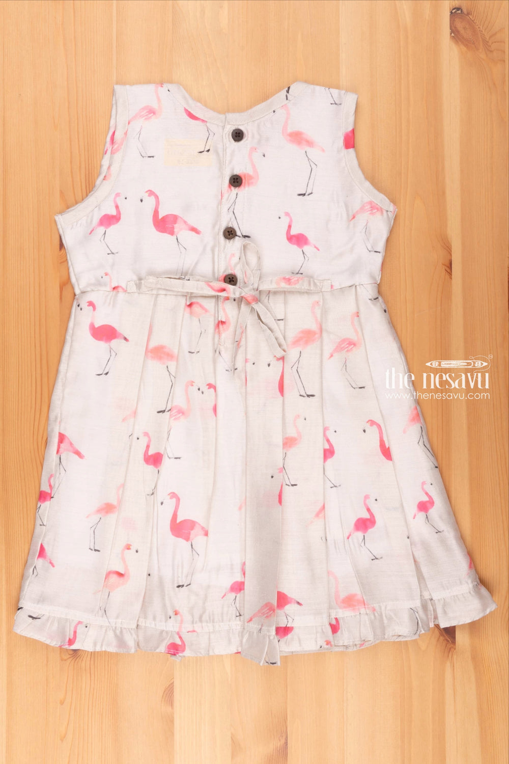 The Nesavu Girls Fancy Frock Half White Flamingo Fancy: Sleeveless Cotton Frock for Girls Nesavu Printed Cotton Frock for Girls | Casual Gown and Frocks for Girls | the Nesavu