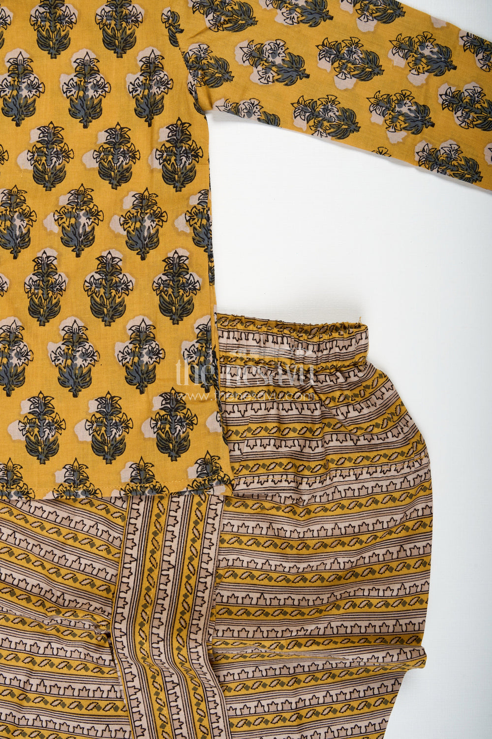The Nesavu Boys Dothi Set Hand Block Print Kurta Set Traditional Dhoti Style for Boys Nesavu Nesavu Yellow Cotton Boys Kurta Dhoti Set Traditional Block Print Cultural Celebrations