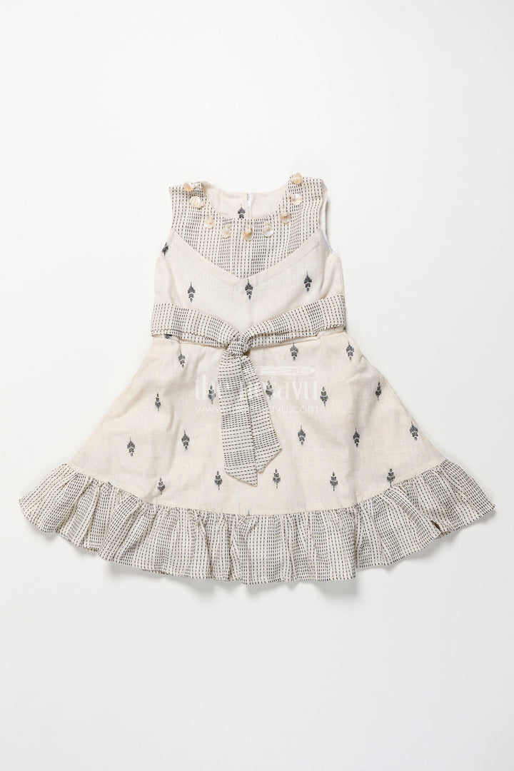 The Nesavu Girls Cotton Frock Handcrafted Cotton Frock with Belt and Tribal Thread Design for Girls Nesavu 22 (4Y) / Half white GFC1986A-22 Nesavu girls cotton frock belt tribal thread embroidery  perfect casual ethnic wear