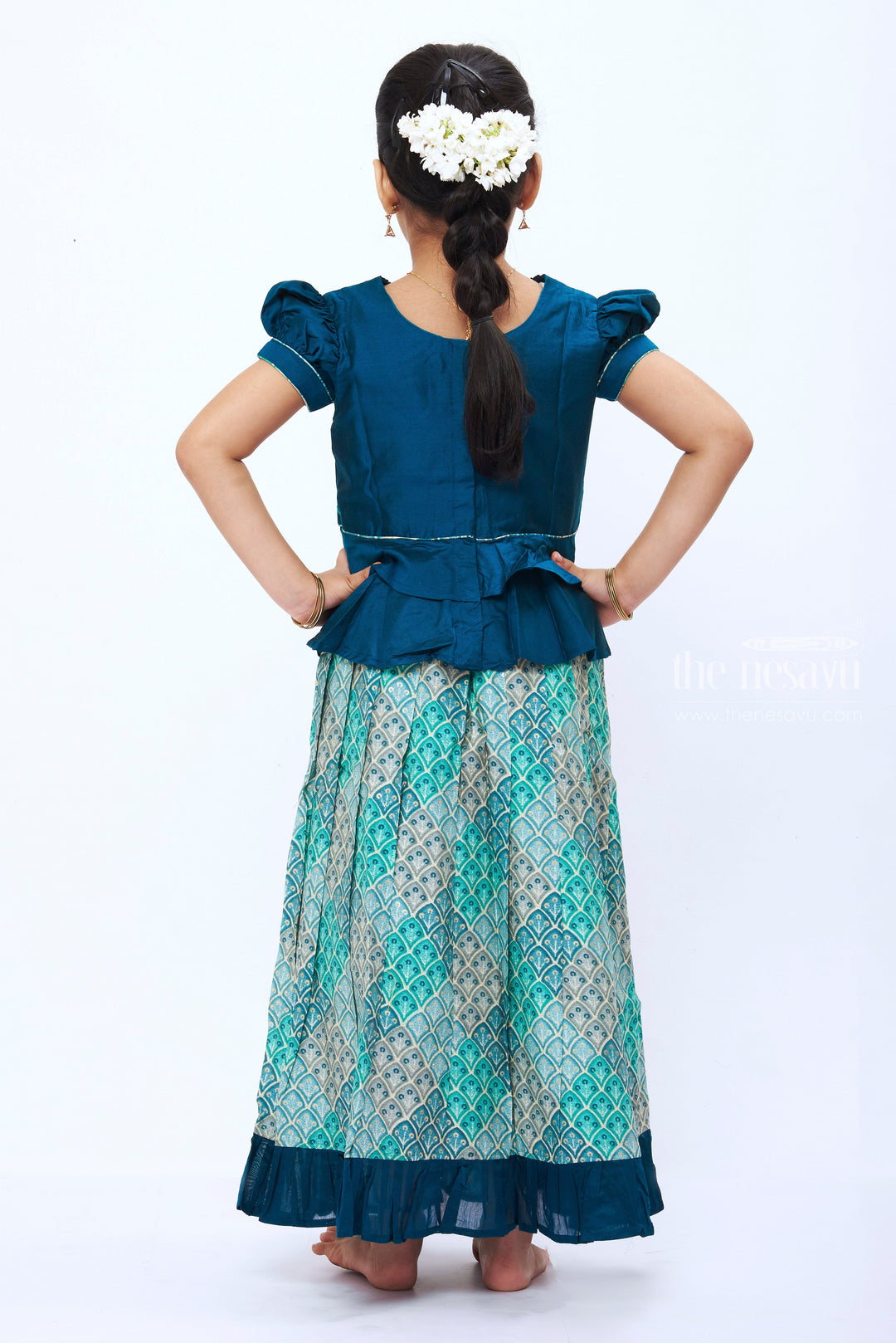 The Nesavu Pattu Pavadai Handcrafted Pattu Pavadai: Traditional Silk Outfits for Girls Nesavu Floral Printed Pattu Pavadai For Girls | New Arraivals | The Nesavu