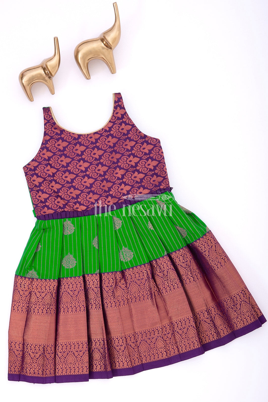 The Nesavu Girls Kanchi Silk Frock Heritage Elegance: Purple and Green Silk Blend Frock for Girls Nesavu 16 (1Y) / multicolor / Style 1 SF912A-16 Heritage Elegance: Purple and Green Silk Blend Frock for Girls - Festive Wear