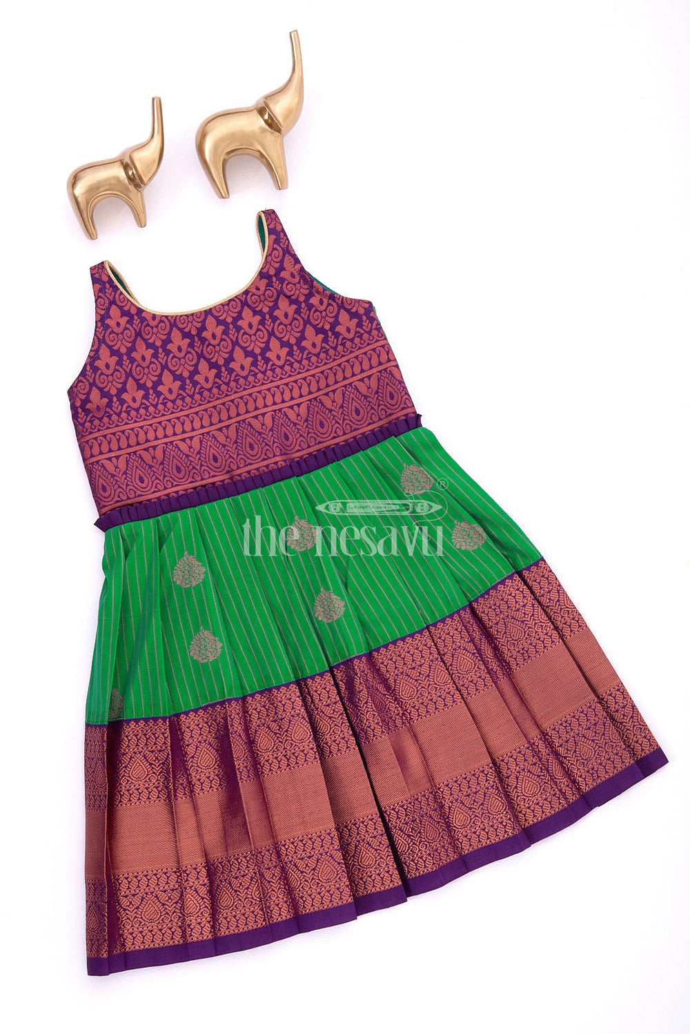 The Nesavu Girls Kanchi Silk Frock Heritage Elegance: Purple and Green Silk Blend Frock for Girls Nesavu 20 (3Y) / multicolor / Style 2 SF912B-20 Heritage Elegance: Purple and Green Silk Blend Frock for Girls - Festive Wear