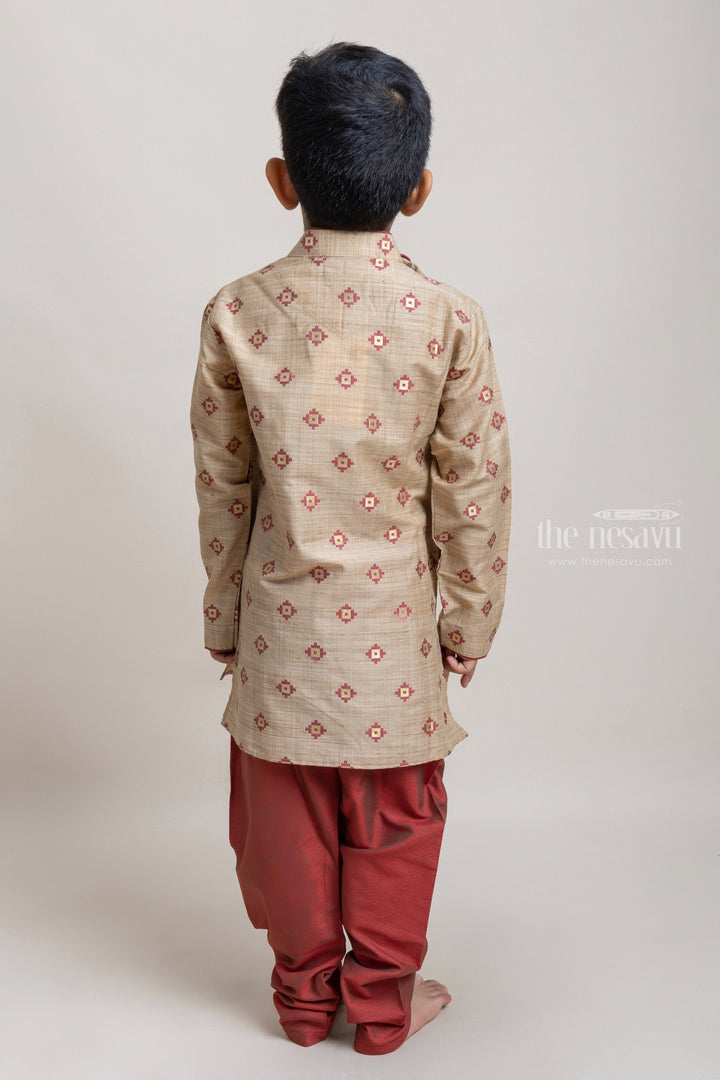 The Nesavu Boys Kurtha Set High Quality Beige Butta Printed Kurta With Contrast Pant For Little Boys Nesavu Smart and Stylish Kurta Sets For Boys | Premium Boys Dresses | The Nesavu