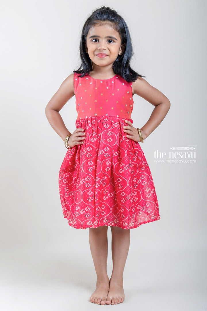 The Nesavu Girls Fancy Frock Hot Pink Designer Chanderi Silk Cotton Sleeveless Frock For Baby Girls Nesavu 14 (6M) / Deeppink / Chanderi GFC941B-14 Silk Cotton Festive Wear Dresses For Girls | Sleeveless Designer Wear Ideas | The Nesavu