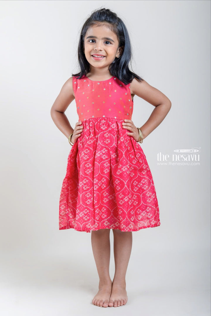 The Nesavu Girls Fancy Frock Hot Pink Designer Chanderi Silk Cotton Sleeveless Frock For Baby Girls Nesavu Silk Cotton Festive Wear Dresses For Girls | Sleeveless Designer Wear Ideas | The Nesavu