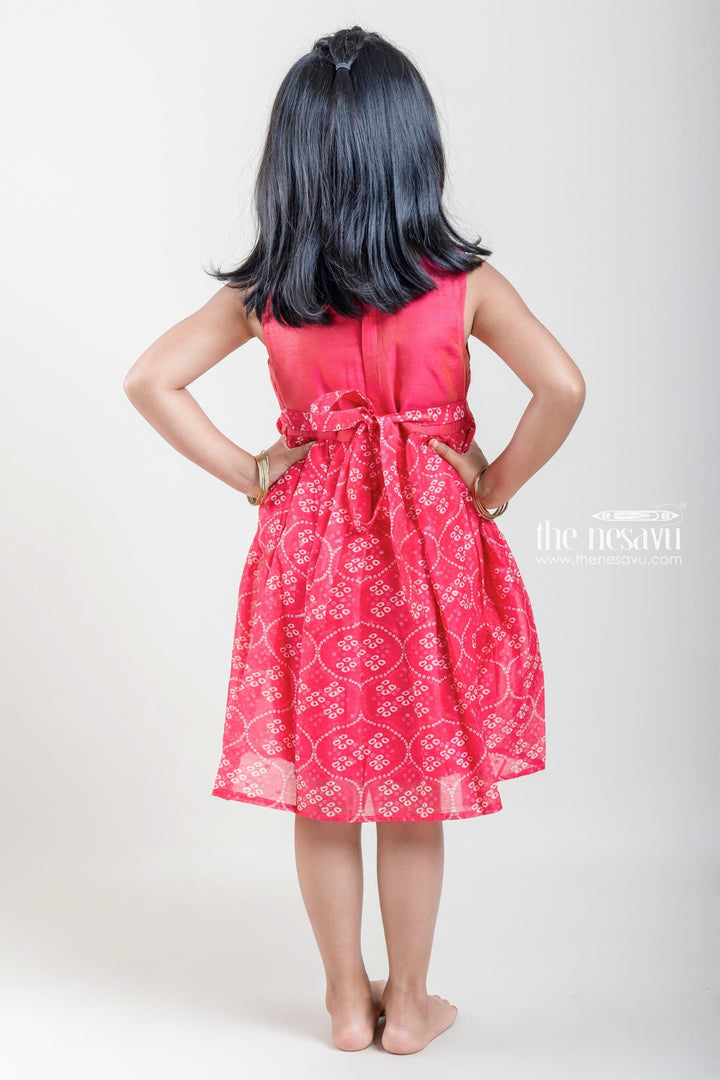 The Nesavu Girls Fancy Frock Hot Pink Designer Chanderi Silk Cotton Sleeveless Frock For Baby Girls Nesavu Silk Cotton Festive Wear Dresses For Girls | Sleeveless Designer Wear Ideas | The Nesavu