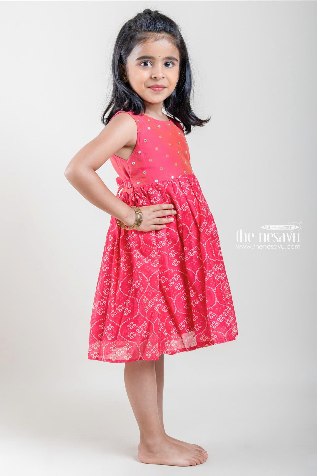 The Nesavu Girls Fancy Frock Hot Pink Designer Chanderi Silk Cotton Sleeveless Frock For Baby Girls Nesavu Silk Cotton Festive Wear Dresses For Girls | Sleeveless Designer Wear Ideas | The Nesavu