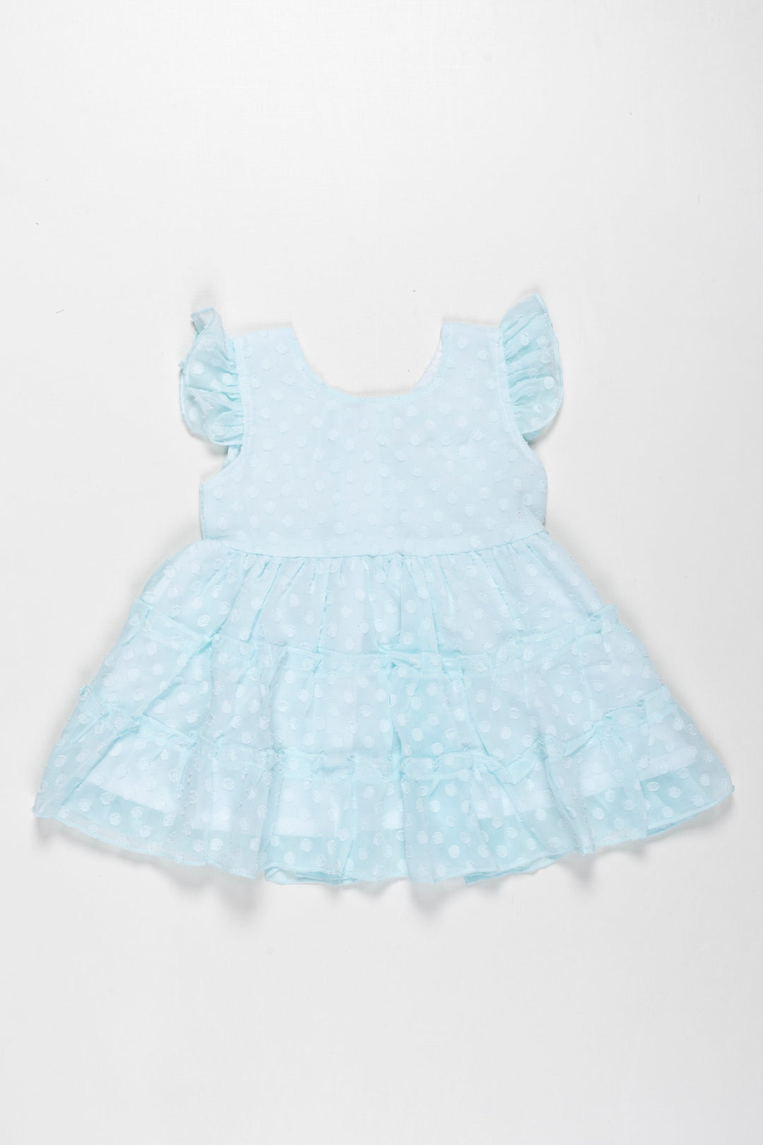 The Nesavu Baby Fancy Frock Ice Blue Angelic Polka Dot Tulle Frock for Baby Girls - Dreamy Party Outfit Nesavu 14 (6M) / Blue / Georgette BFJ528B-14 Baby Girls Ice Blue Polka Dot Dress | Comfy Tulle Infant Party Wear | The Nesavu