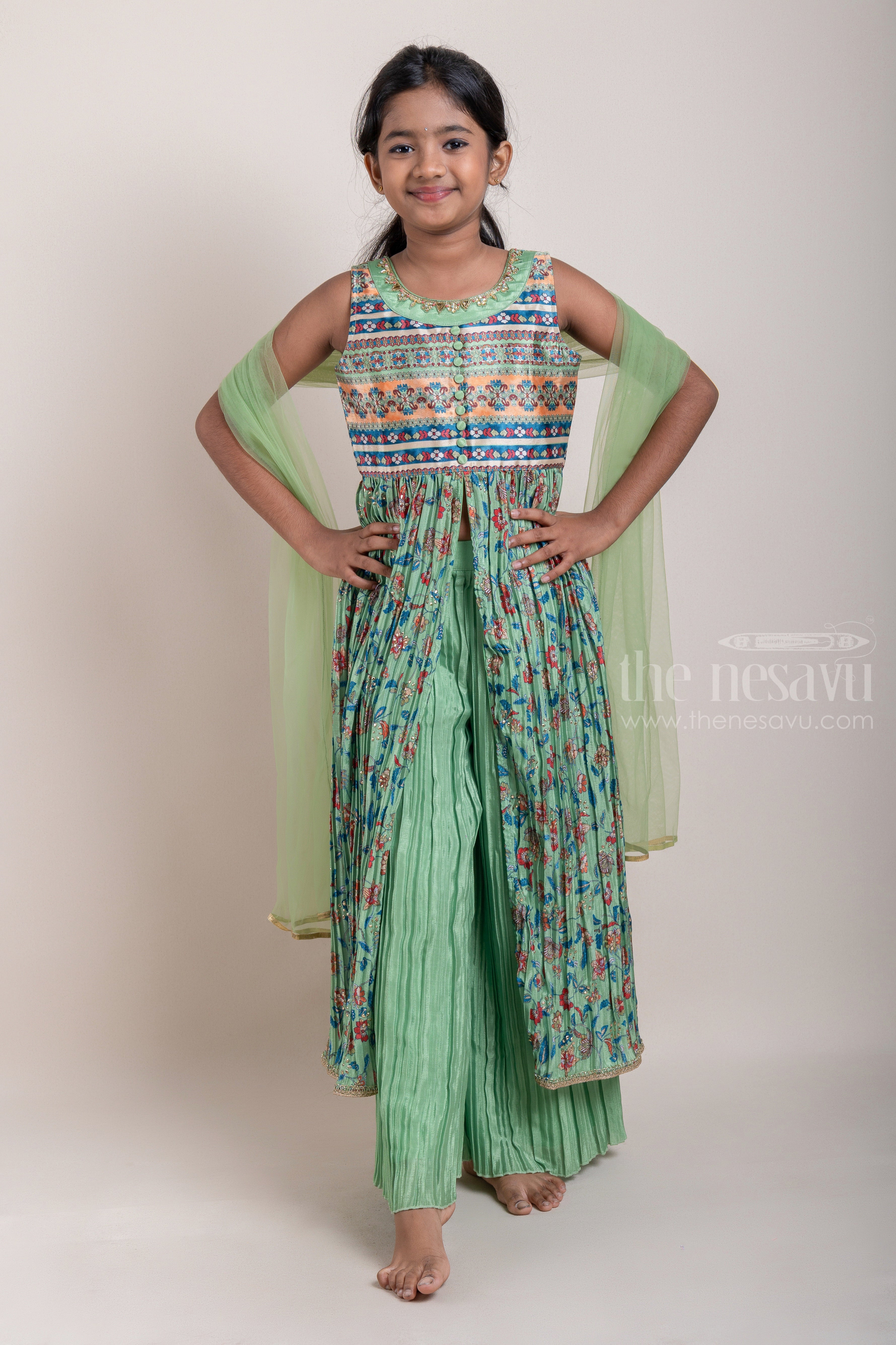 Lehriya cotton kurta with palazzo pant and tassel set of 2