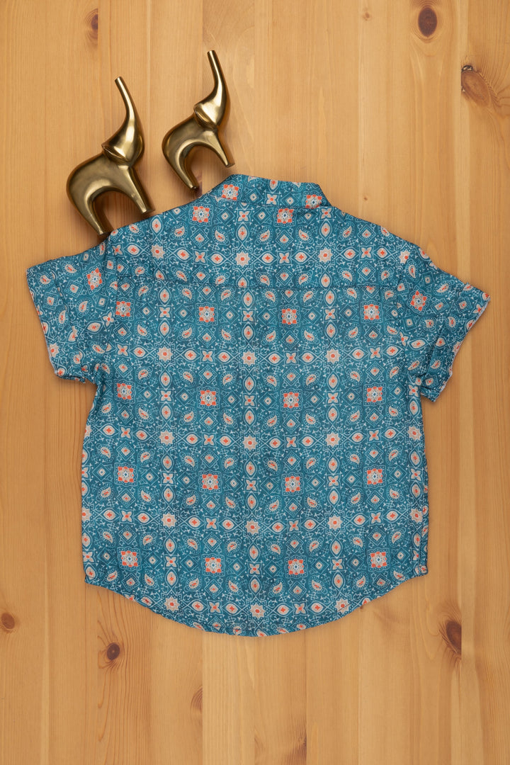 The Nesavu Boys Linen Shirt Indie Elegance: Linen Boys' Shirt with Intricate Traditional Prints for a Timeless Look Nesavu Intricate Traditional Printed Shirt for Boys | Baby Shirt Online | The Nesavu