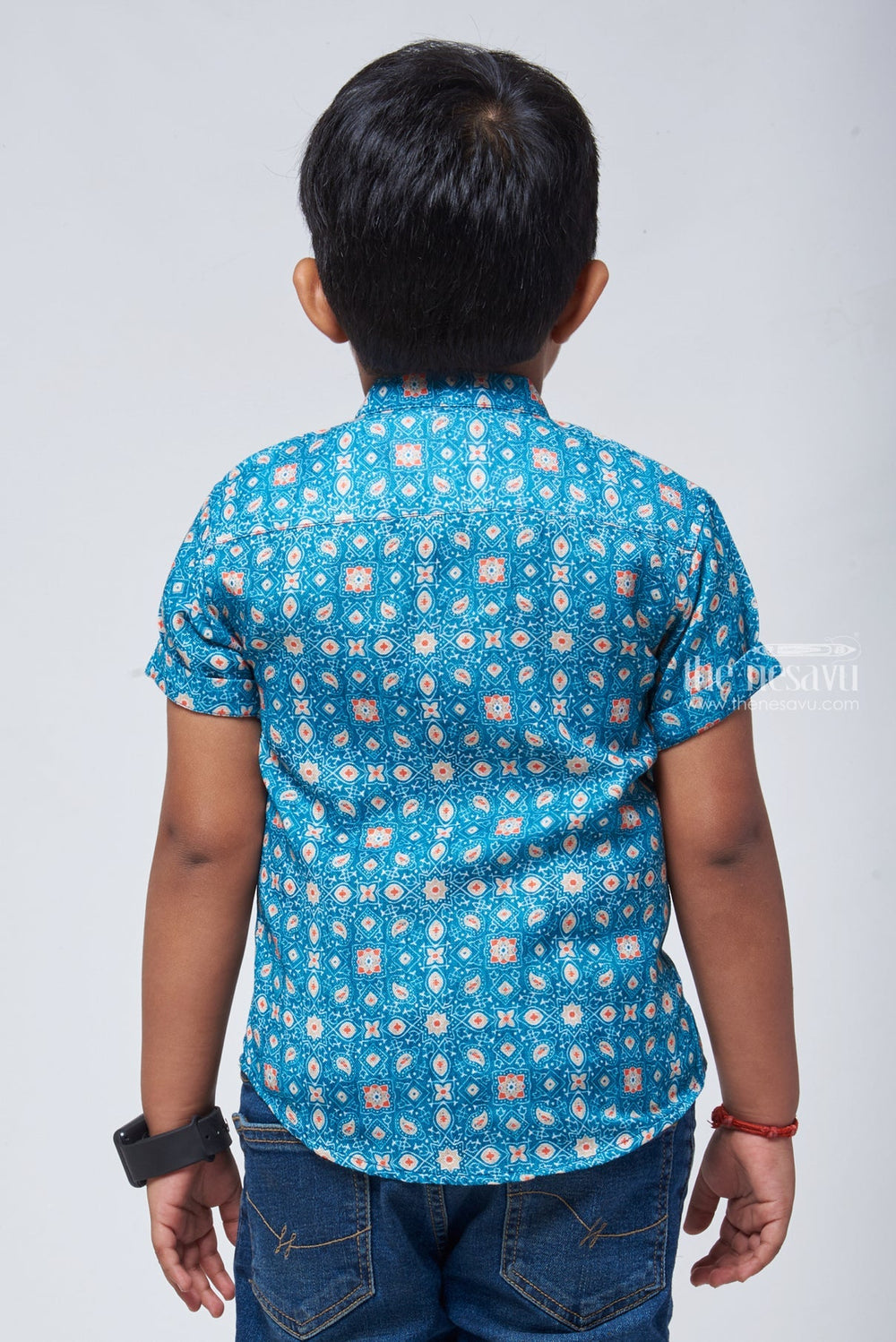 The Nesavu Boys Linen Shirt Indie Elegance: Linen Boys' Shirt with Intricate Traditional Prints for a Timeless Look Nesavu Intricate Traditional Printed Shirt for Boys | Baby Shirt Online | The Nesavu