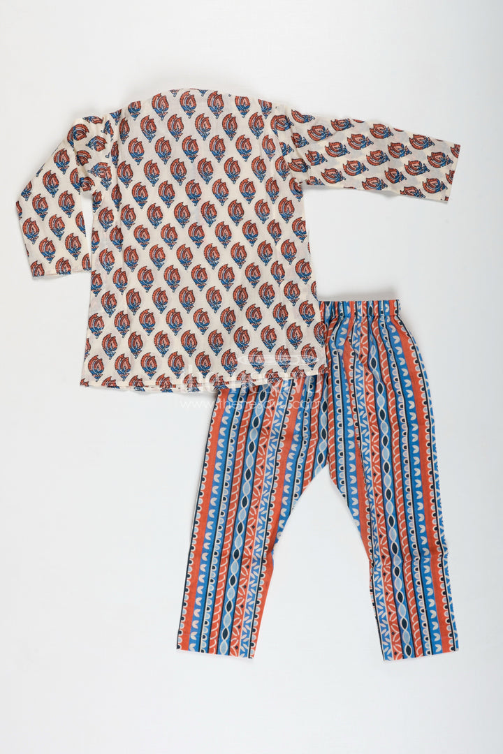 The Nesavu Boys Dothi Set Indowestern Dhoti Set for Boys Nehru Jacket Occasionwear Nesavu Nesavu Kids Cotton Kurta Set Traditional Block Print Striped Bottoms Festivals