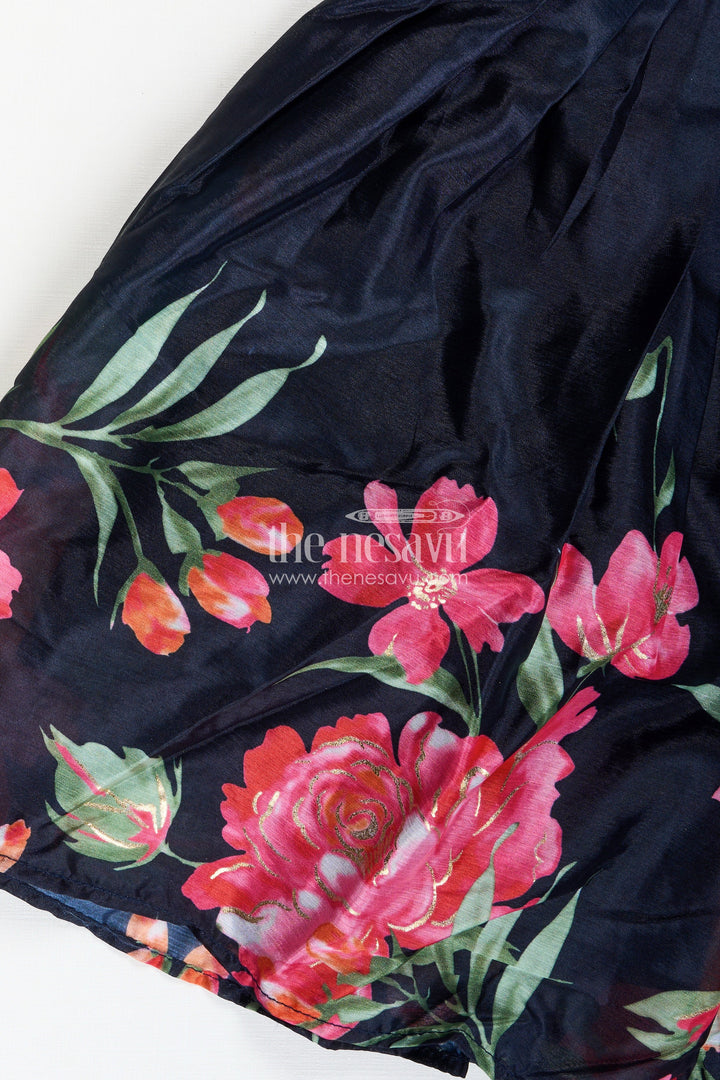 The Nesavu Girls Lehenga Choli Indowestern Lehenga for Girls Stylish Printed Ensemble Nesavu Nesavu Indowestern Lehenga Girls Muslin Silk Black Floral Digital Print Trendy Silhouette