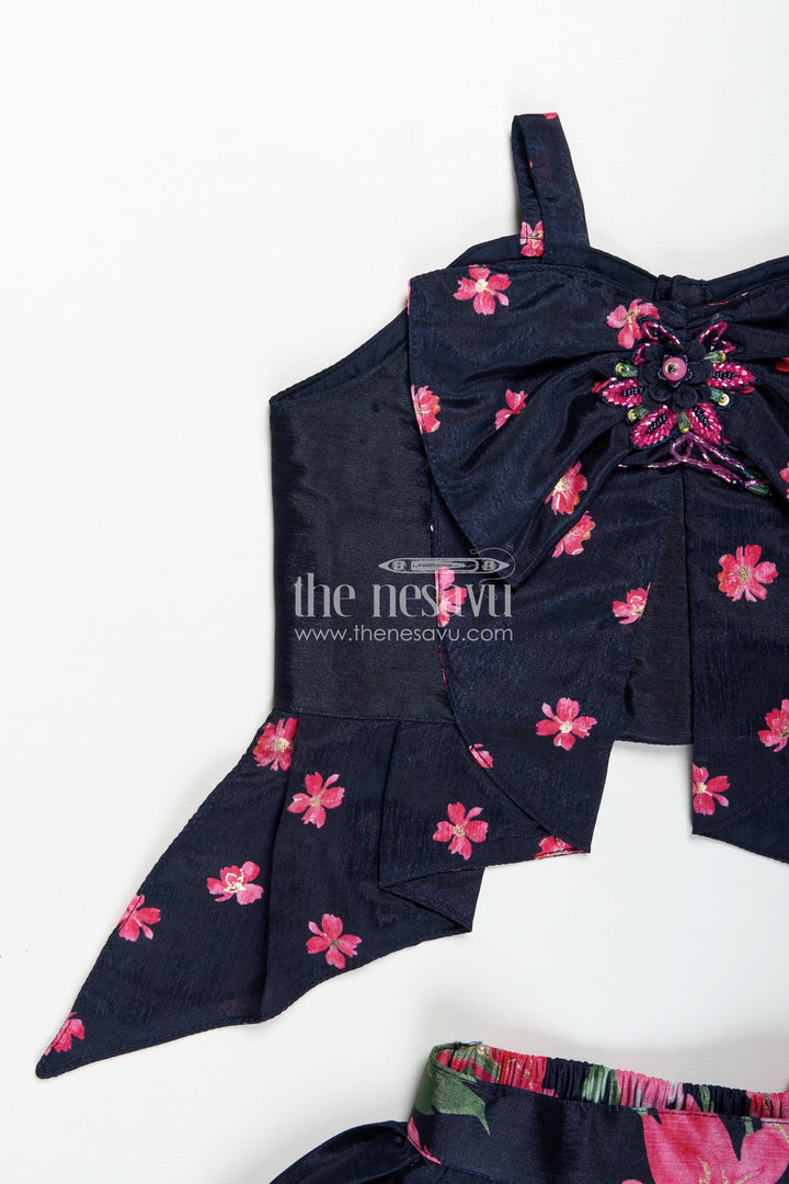 The Nesavu Girls Lehenga Choli Indowestern Lehenga for Girls Stylish Printed Ensemble Nesavu Nesavu Indowestern Lehenga Girls Muslin Silk Black Floral Digital Print Trendy Silhouette