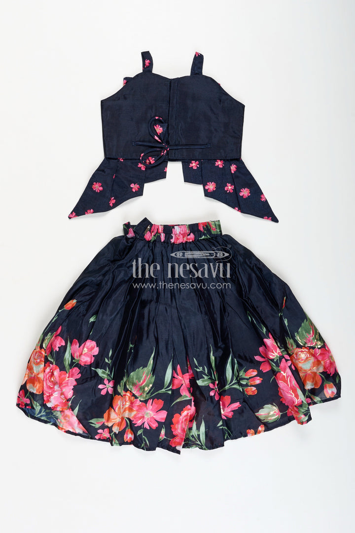 The Nesavu Girls Lehenga Choli Indowestern Lehenga for Girls Stylish Printed Ensemble Nesavu Nesavu Indowestern Lehenga Girls Muslin Silk Black Floral Digital Print Trendy Silhouette