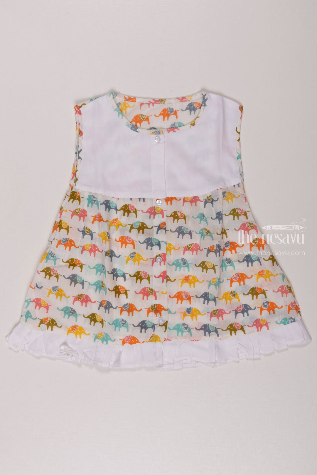 The Nesavu Baby Cotton Frocks Infant Baby Frock with Colorful Elephant Parade Print Nesavu 10 (NB) / White / Cotton IF019A-10 Colorful Elephant Print Baby Frock | Comfortable Infant Dress | The Nesavu