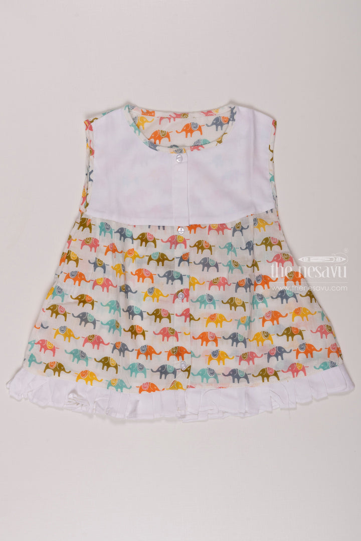 The Nesavu Baby Cotton Frocks Infant Baby Frock with Colorful Elephant Parade Print Nesavu 10 (NB) / White / Cotton IF019A-10 Colorful Elephant Print Baby Frock | Comfortable Infant Dress | The Nesavu