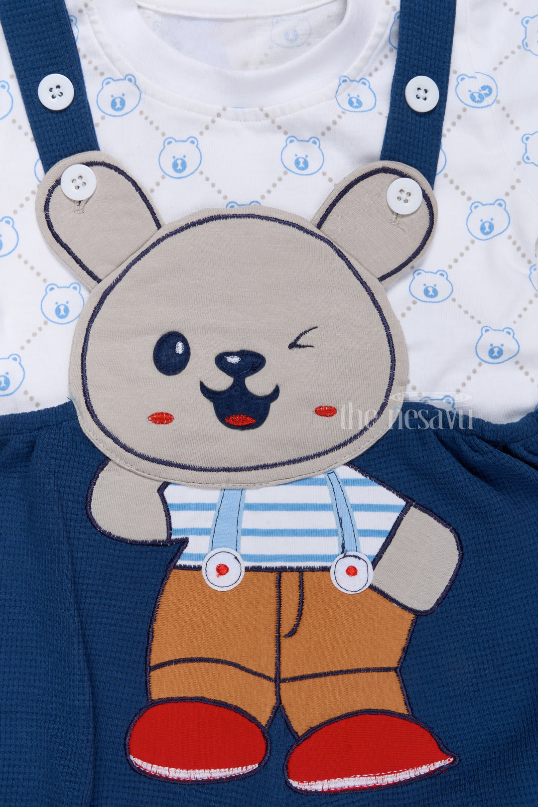 The Nesavu Baby Casual Sets Infant Beach Clothes with Bunny Applique and Playful Blue Suspender Shorts Nesavu Infant Beach Clothes Bunny Applique Blue Suspender Shorts | The Nesavu