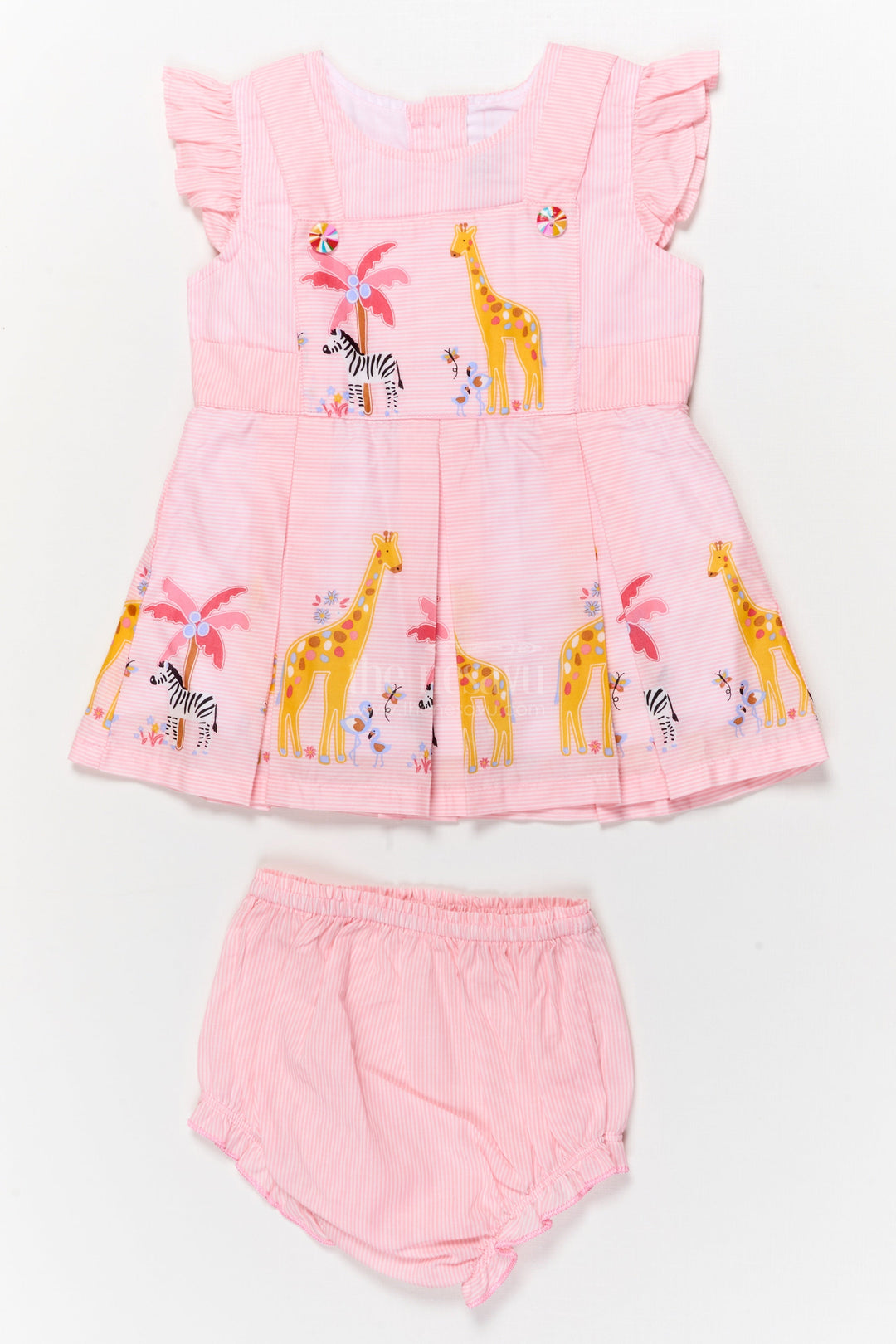 The Nesavu Baby Cotton Frocks Infant Cotton Frock with Animal Print for Casual Daywear Nesavu 16 (1Y) / Peach / Cotton Blend BFJ914B-16 Nesavu infant cotton frock with matching bloomer and safari print for casual wear