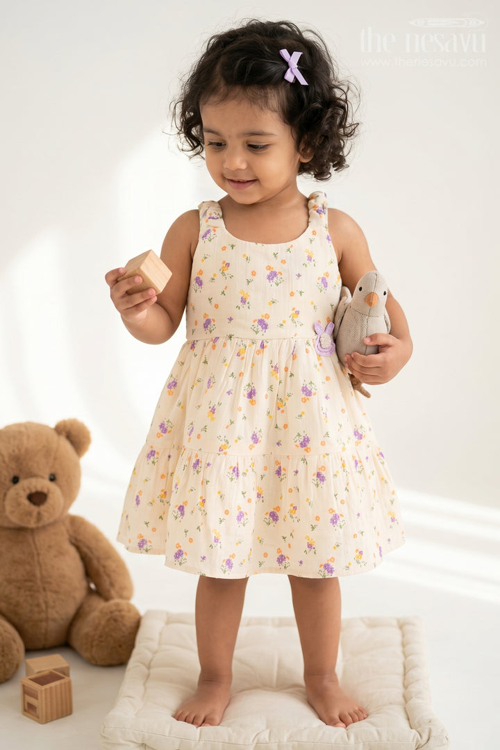 The Nesavu Baby Cotton Frocks Infant Floral Frock for Birthday Playdates Nesavu 14 (6M) / Cream / Muslin Cotton BFJ1015B-14 Nesavu Infant Floral Frock For Birthday Playdates With Muslin Cotton And Butterfly Detail