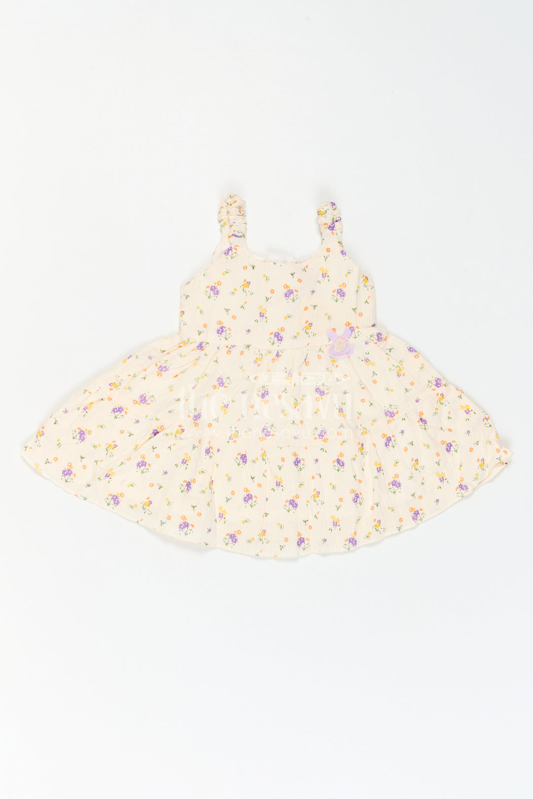 The Nesavu Baby Cotton Frocks Infant Floral Frock for Birthday Playdates Nesavu 14 (6M) / Cream / Muslin Cotton BFJ1015B-14 Nesavu Infant Floral Frock For Birthday Playdates With Muslin Cotton And Butterfly Detail