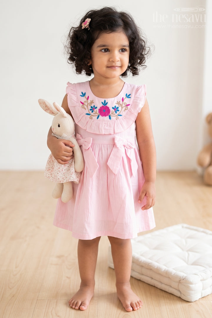 The Nesavu Baby Cotton Frocks Infant Girl Frock for Festive Family Portraits Nesavu 14 (6M) / Pink / Muslin Cotton BFJ1012C-14 Nesavu Infant Girl Frock For Festive Family Portraits With Soft Muslin Cotton And Thread Work BFJ1012C-14