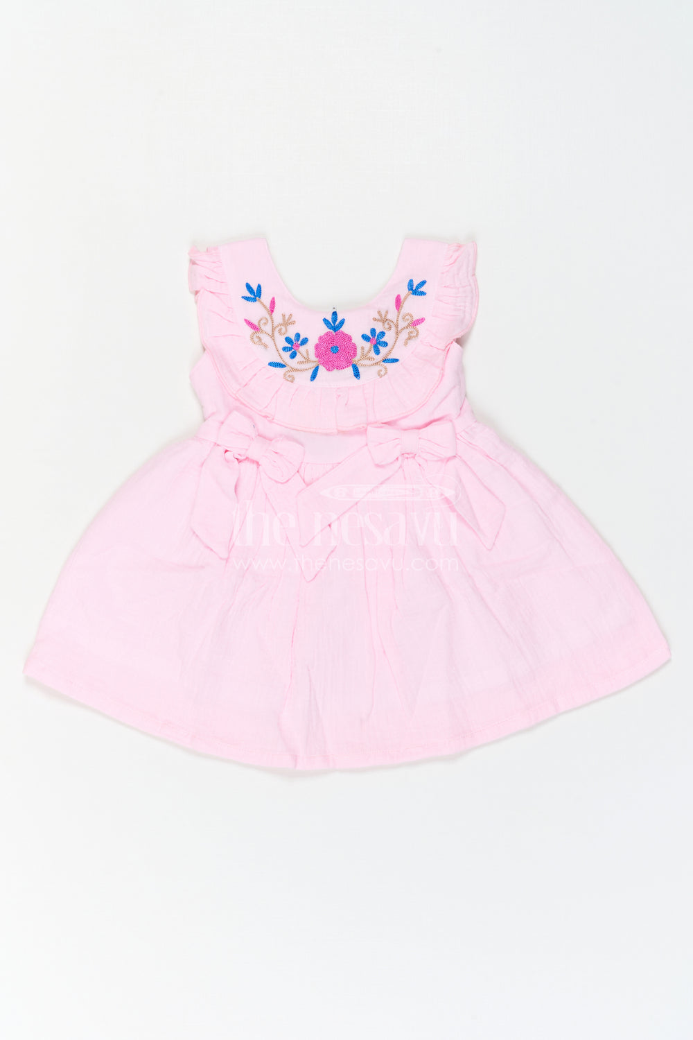 The Nesavu Baby Cotton Frocks Infant Girl Frock for Festive Family Portraits Nesavu 14 (6M) / Pink / Muslin Cotton BFJ1012C-14 Nesavu Infant Girl Frock For Festive Family Portraits With Soft Muslin Cotton And Thread Work