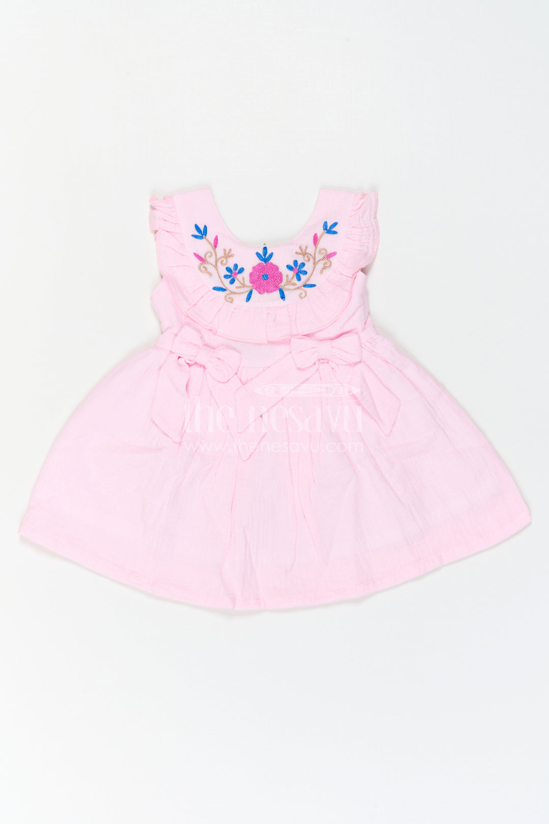 The Nesavu Baby Cotton Frocks Infant Girl Frock for Festive Family Portraits Nesavu 14 (6M) / Pink / Muslin Cotton BFJ1012C-14 Nesavu Infant Girl Frock For Festive Family Portraits With Soft Muslin Cotton And Thread Work