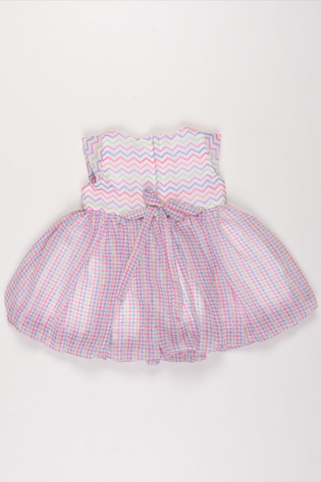The Nesavu Baby Fancy Frock Infant Girl's Colorful Chevron and Gingham Frock with Bow Detail Nesavu 12 (3M) / multicolor BFJ505B-12 Colorful Chevron & Gingham Frock for Infants | Casual Summer Dress | The Nesavu