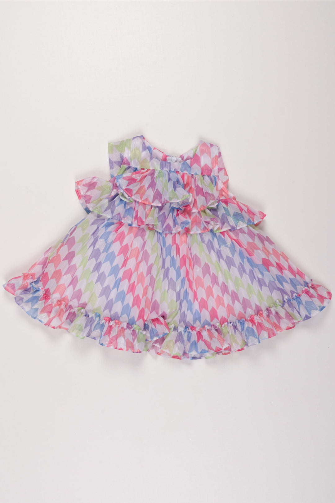 The Nesavu Baby Fancy Frock Infant Girl's Colorful Chevron Tiered Frock with Ruffle Accents - Ideal for Festivities Nesavu 12 (3M) / multicolor BFJ503B-12 Colorful Chevron Tiered Frock for Infants | Playful Summer Dress | The Nesavu