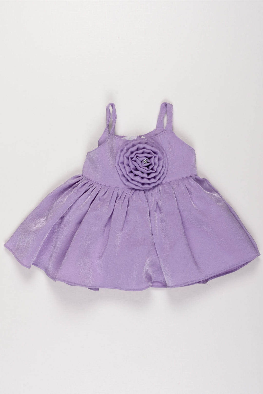 The Nesavu Baby Fancy Frock Infant Girl's Lavender Organza Frock with Elegant Rosette Detail Nesavu 10 (NB) / Purple BFJ501B-10 Lavender Rosette Organza Frock for Infants | Elegant Formal Dress | The Nesavu