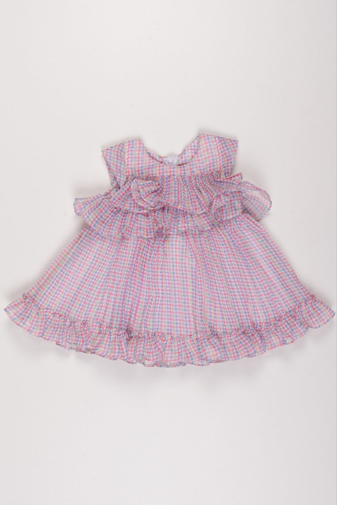 The Nesavu Baby Fancy Frock Infant Girl's Pastel Gingham Tiered Ruffle Frock - Perfect for Casual Summer Days Nesavu 12 (3M) / multicolor BFJ502A-12 Pastel Gingham Ruffle Frock for Infants | Spring-Summer Casual Dress | The Nesavu