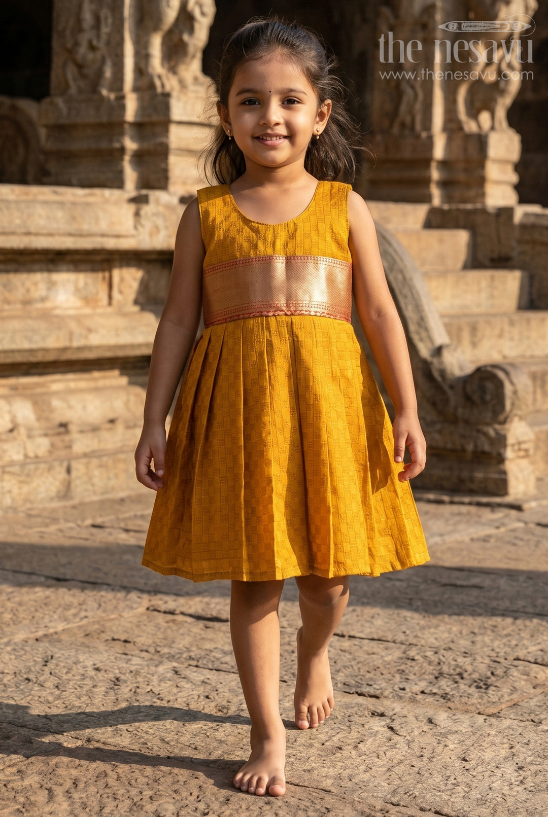 The Nesavu Silk Frock Infant Silk Frock for Cultural Milestones and Naming Ceremonies Nesavu 12 (3M) / Yellow / Cotton Silk SF1128B-12 Nesavu infant silk frock with zari border – perfect for naming ceremonies and cultural milestones