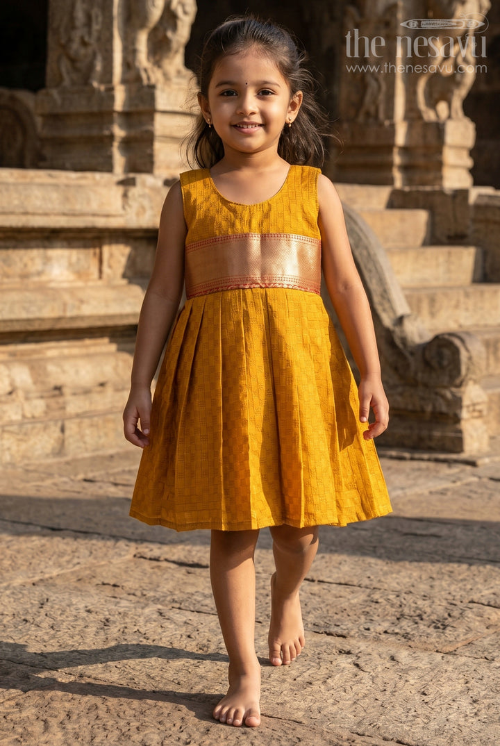 The Nesavu Silk Frock Infant Silk Frock for Cultural Milestones and Naming Ceremonies Nesavu 12 (3M) / Yellow / Cotton Silk SF1128B-12 Nesavu infant silk frock with zari border – perfect for naming ceremonies and cultural milestones